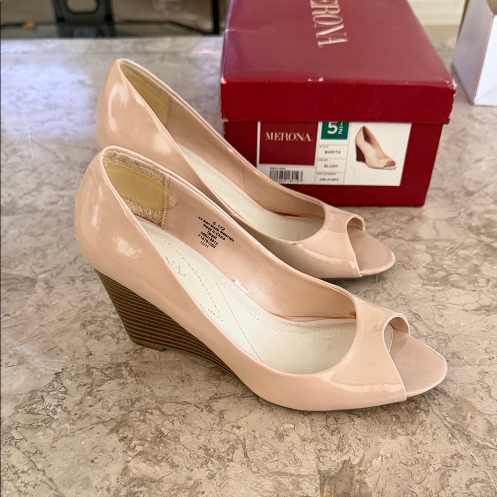 Merona Blush Patent Peep-Toe Wedge Pumps